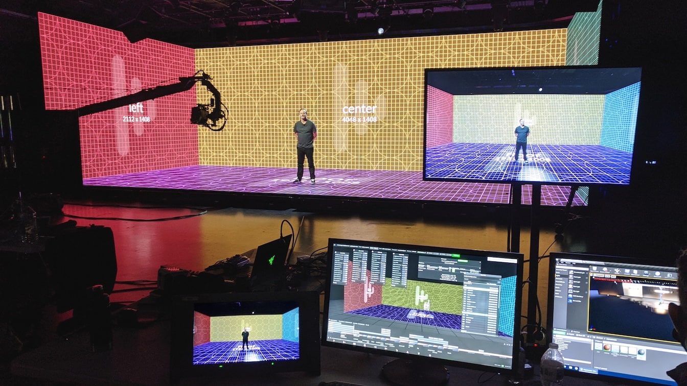 OriginTrak team on a virtual production set